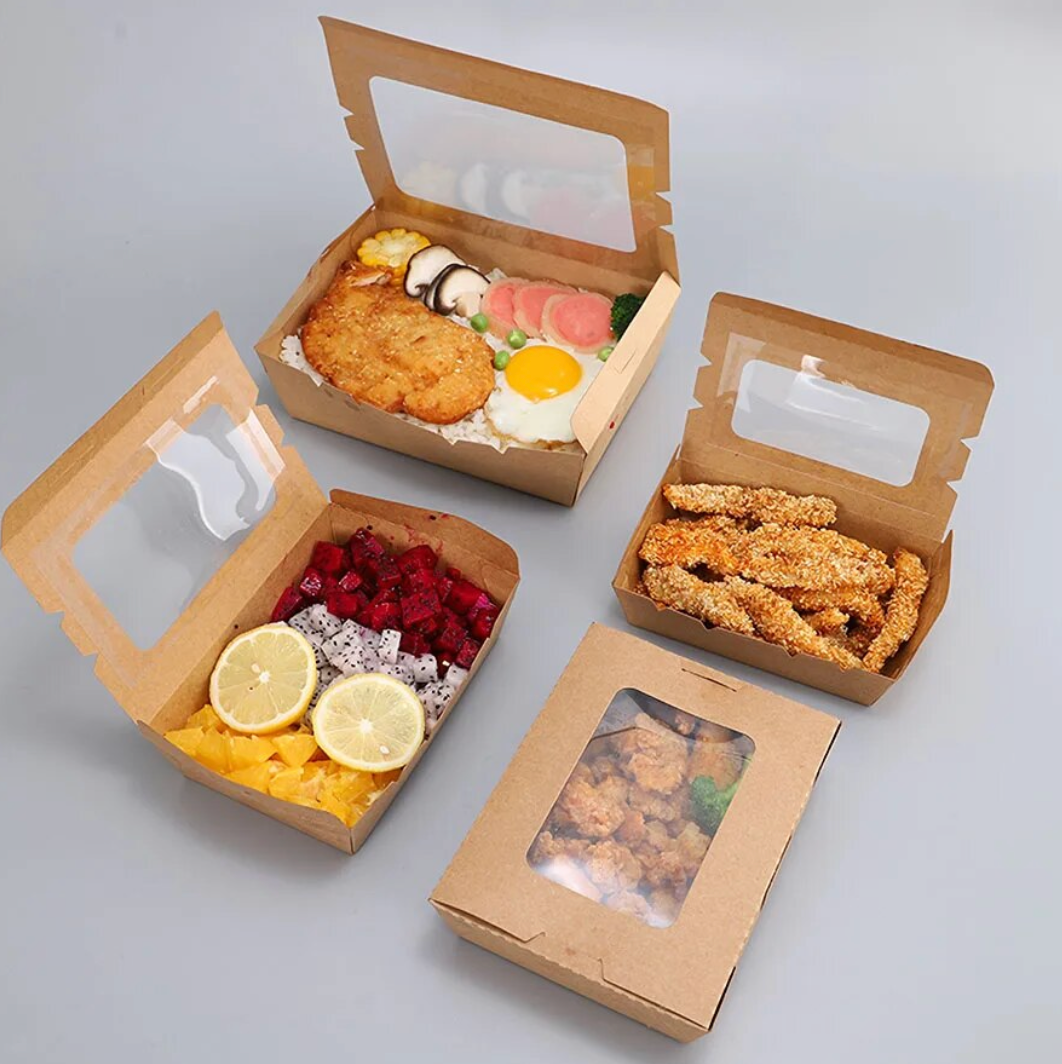 CAJA COMIDA DE PAPEL KRAFT CON VENTANA