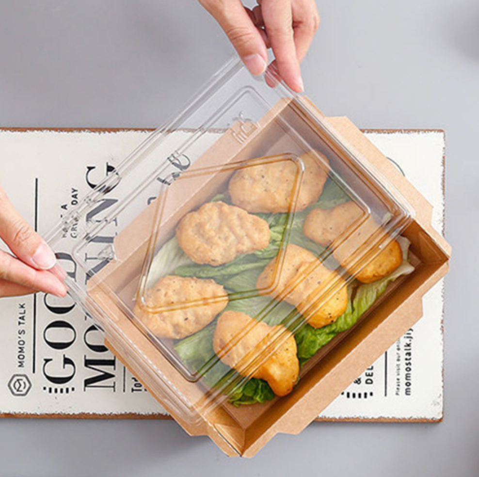 CAJA COMIDA DE PAPEL KRAFT CON TAPA PP.