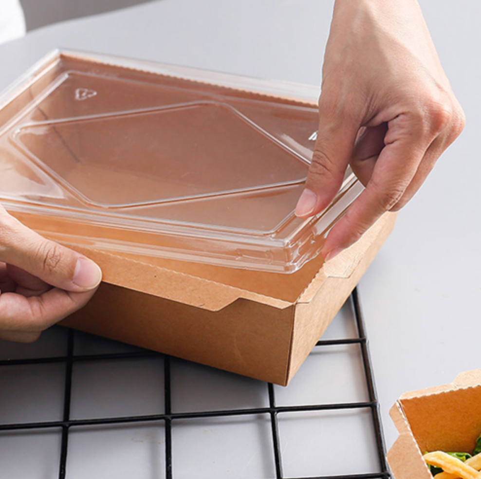 CAJA COMIDA DE PAPEL KRAFT CON TAPA PP.