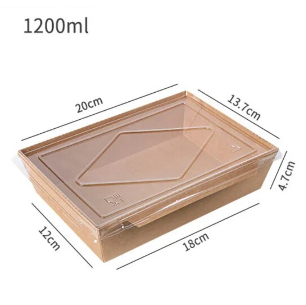 CAJA COMIDA DE PAPEL KRAFT CON TAPA PP.