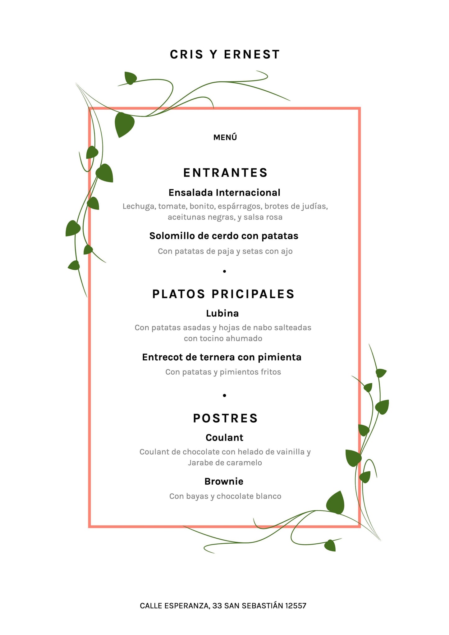 Menu Boda